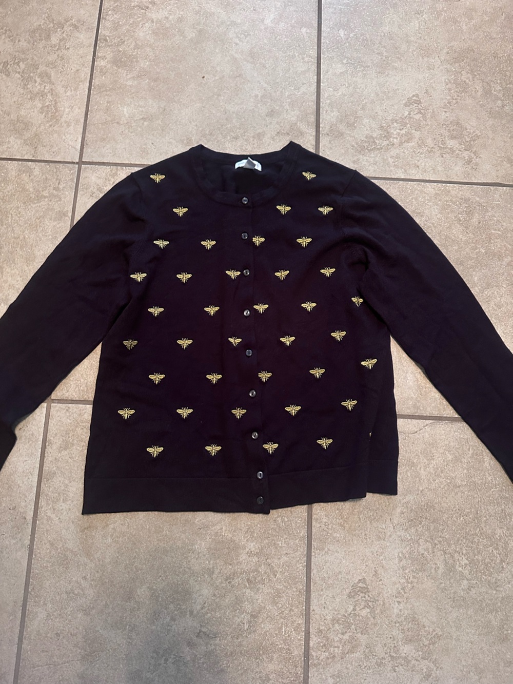 Charter Club Navy BlueCardigan Sweater with Gold Bee Embroidery